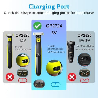 GOLDFOX 5V USB Charger Cord Compatible with Philips Norelco OneBlade 360 Shaver QP2724 QP2834 QP4530 MG7910 MG9525 MG9510 MG5910 S7887 QP1924 X5006 Electric Trimmer Shaver Replacement Charging Cable