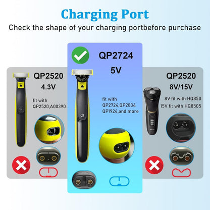 GOLDFOX 5V USB Charger Cord Compatible with Philips Norelco OneBlade 360 Shaver QP2724 QP2834 QP4530 MG7910 MG9525 MG9510 MG5910 S7887 QP1924 X5006 Electric Trimmer Shaver Replacement Charging Cable