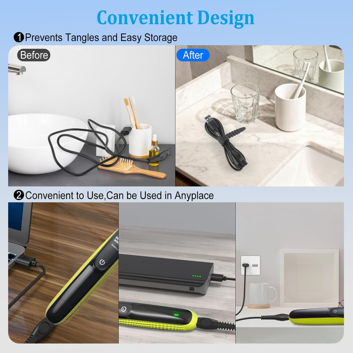 GOLDFOX 5V USB Charger Cord Compatible with Philips Norelco OneBlade 360 Shaver QP2724 QP2834 QP4530 MG7910 MG9525 MG9510 MG5910 S7887 QP1924 X5006 Electric Trimmer Shaver Replacement Charging Cable - görsel 9
