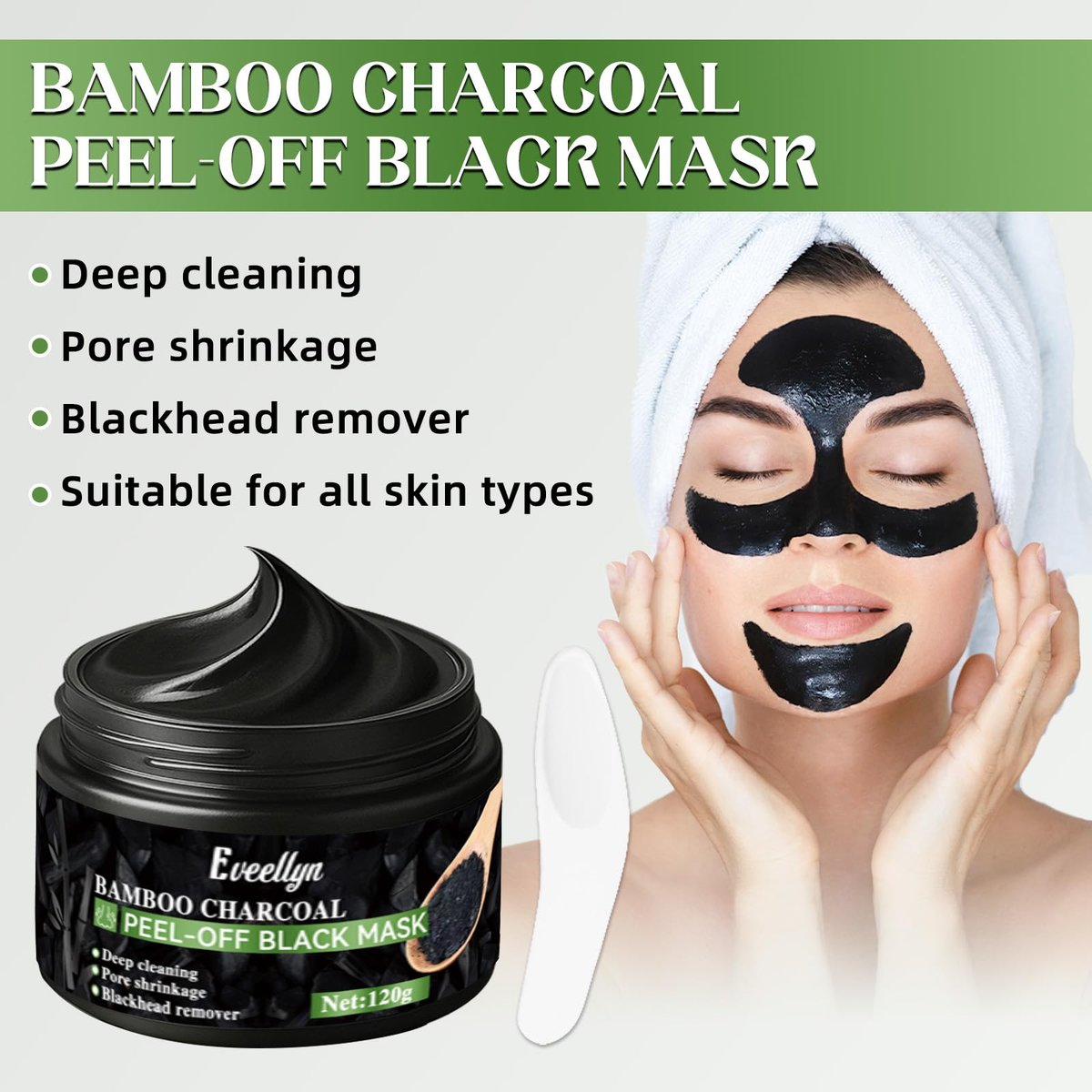 Eveellyn Blackhead Remover Mask - Bamboo Charcoal Peel Off Face Mask for Deep Cleansing, Pore Shrinking, Acne & Blackhead Removal, 120ml Avelisse