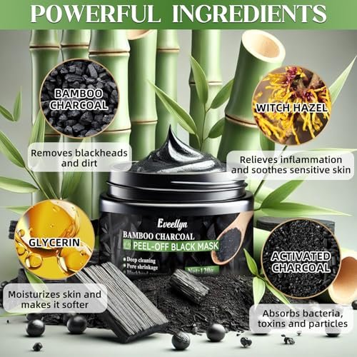 Eveellyn Blackhead Remover Mask - Bamboo Charcoal Peel Off Face Mask for Deep Cleansing, Pore Shrinking, Acne & Blackhead Removal, 120ml Avelisse