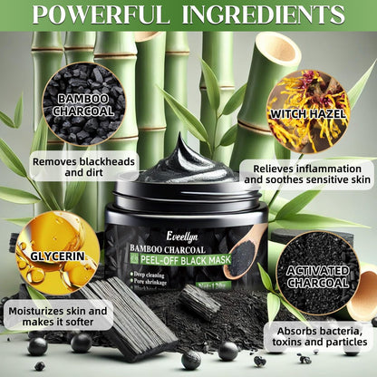 Eveellyn Blackhead Remover Mask - Bamboo Charcoal Peel Off Face Mask for Deep Cleansing, Pore Shrinking, Acne & Blackhead Removal, 120ml Avelisse