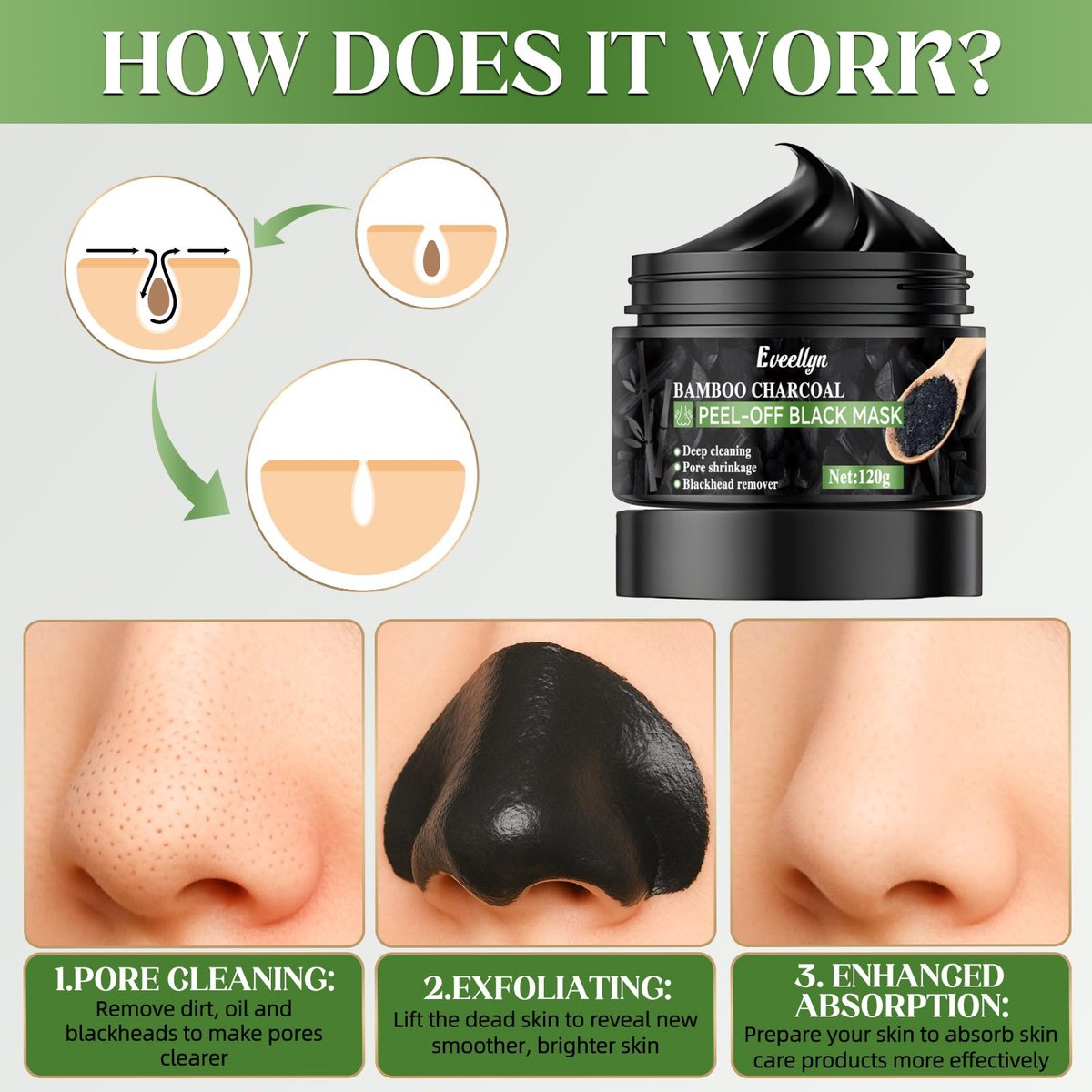 Eveellyn Blackhead Remover Mask - Bamboo Charcoal Peel Off Face Mask for Deep Cleansing, Pore Shrinking, Acne & Blackhead Removal, 120ml Avelisse