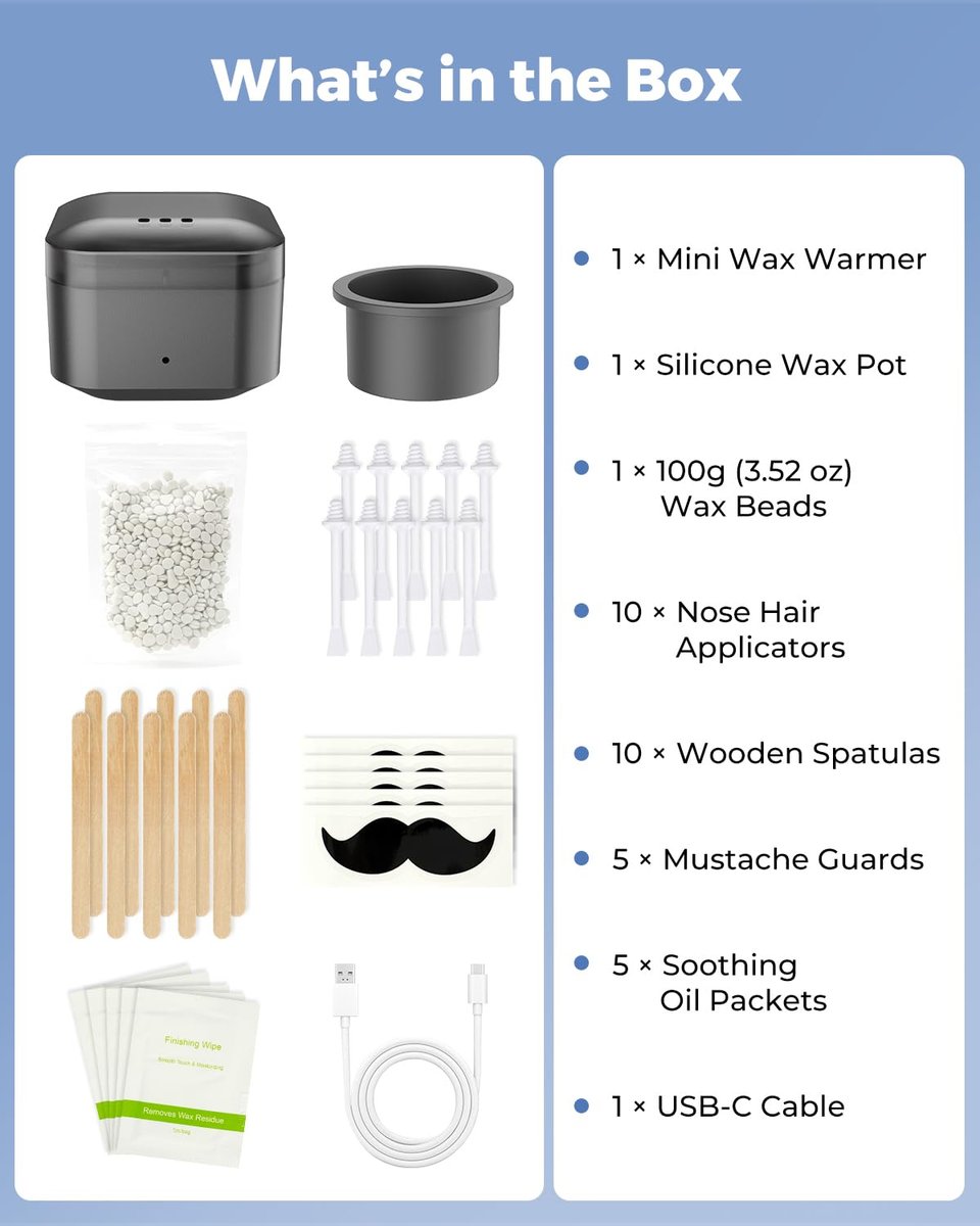 Boloye Nose Wax Kit – 100g Natural Resin Wax, 20 Sticks, Smart Temp Control, USB Fast Heat, 3-Min Hair Removal, Lasts 4-6 Weeks, Up to 15 Uses Avelisse