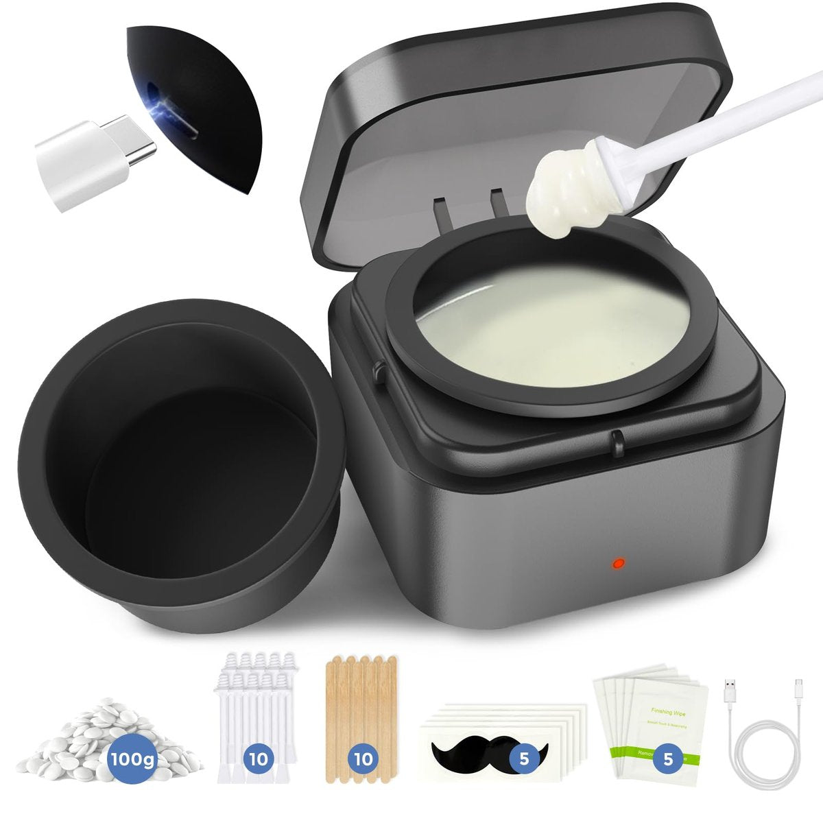 Boloye Nose Wax Kit – 100g Natural Resin Wax, 20 Sticks, Smart Temp Control, USB Fast Heat, 3-Min Hair Removal, Lasts 4-6 Weeks, Up to 15 Uses Avelisse