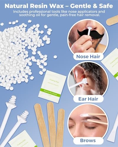 Boloye Nose Wax Kit – 100g Natural Resin Wax, 20 Sticks, Smart Temp Control, USB Fast Heat, 3-Min Hair Removal, Lasts 4-6 Weeks, Up to 15 Uses Avelisse