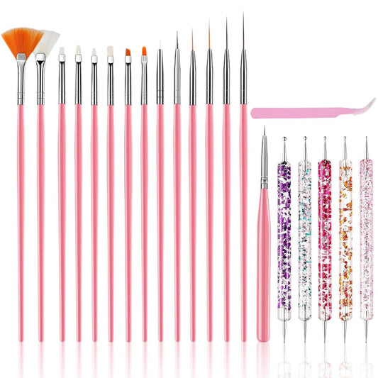Professional Nail Art Tools Set - 21-Piece Kit with Brushes, Dotting Tools & Tweezers for Beginners and Nail Techs