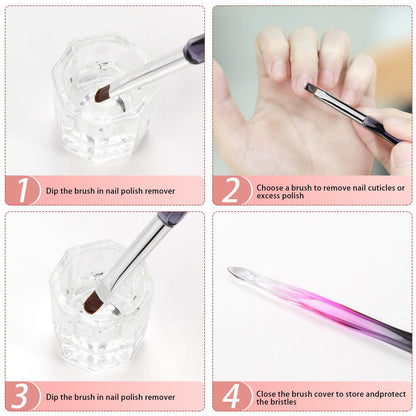 GEMSANVA 6-Piece Nail Art Brushes Set - Clean Up, Liner, Polish & Extension Gel Brush for DIY Manicure Tools