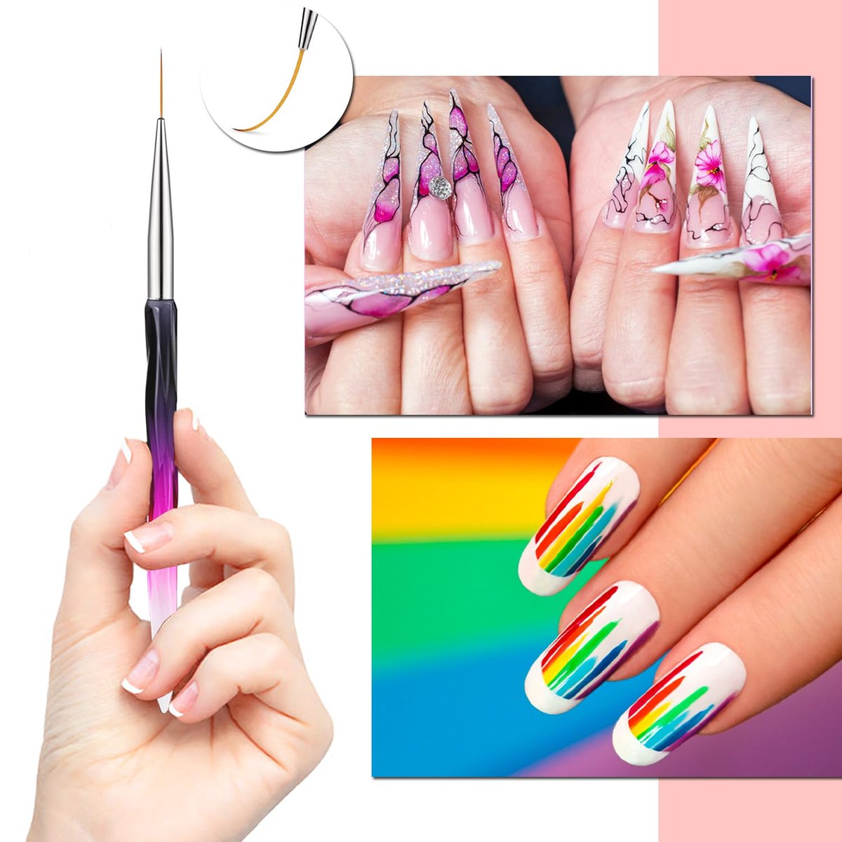 GEMSANVA 6-Piece Nail Art Brushes Set - Clean Up, Liner, Polish & Extension Gel Brush for DIY Manicure Tools - görsel 11