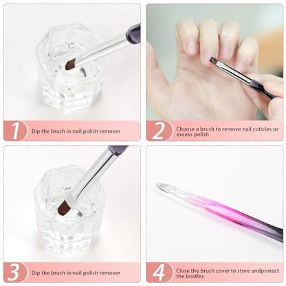 GEMSANVA 6-Piece Nail Art Brushes Set - Clean Up, Liner, Polish & Extension Gel Brush for DIY Manicure Tools