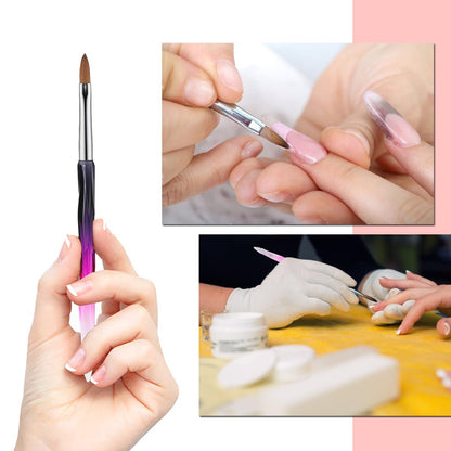 GEMSANVA 6-Piece Nail Art Brushes Set - Clean Up, Liner, Polish & Extension Gel Brush for DIY Manicure Tools