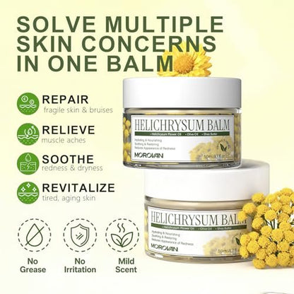 Morovan Elderly Bruise Balm with Helichrysum - Multi-Purpose Skin Balm for Bruises, Veins, Burns & Redness, Promotes Healing & Circulation for Men & Women, 1.71 Fl Oz
