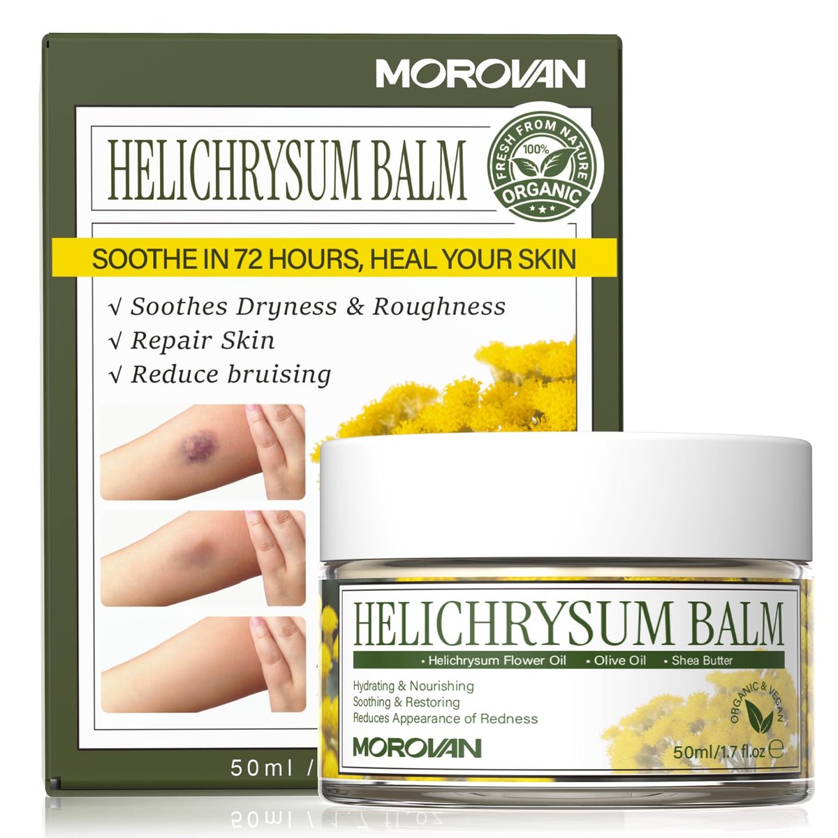 Morovan Elderly Bruise Balm with Helichrysum - Multi-Purpose Skin Balm for Bruises, Veins, Burns & Redness, Promotes Healing & Circulation for Men & Women, 1.71 Fl Oz - görsel 1