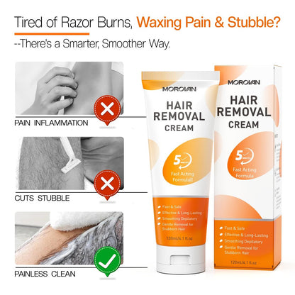 Morovan Hair Removal Cream 4.1 Oz – Fast Acting Depilatory Cream for Women & Men, Painless Smooth Skin on Legs, Arms, Bikini Line at Home