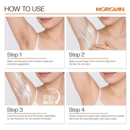 Morovan Hair Removal Cream 4.1 Oz – Fast Acting Depilatory Cream for Women & Men, Painless Smooth Skin on Legs, Arms, Bikini Line at Home