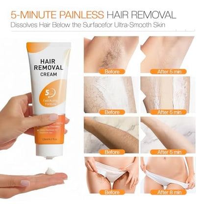 Morovan Hair Removal Cream 4.1 Oz – Fast Acting Depilatory Cream for Women & Men, Painless Smooth Skin on Legs, Arms, Bikini Line at Home