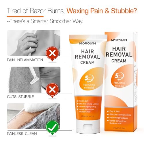 Morovan Hair Removal Cream 4.1 Oz – Fast Acting Depilatory Cream for Women & Men, Painless Smooth Skin on Legs, Arms, Bikini Line at Home - görsel 4