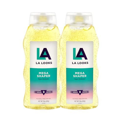 L.A. Looks Mega Shaper Hair Gel - Mega Level 9 Hold - Non-Sticky, Alcohol-Free, No Flaking - 2 Pack (10 fl oz each) Avelisse
