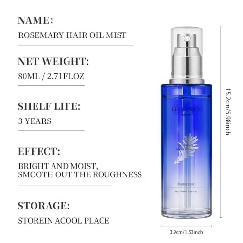 BEAUTNICE Rosemary Hair Treatment Oil Spray 80ml - Frizz Control & Split End Repair with Argan, Batana & Lavender Oil, Bluebell Fragrance Avelisse