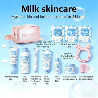 Vienflona Milk Skincare Set for Kids & Teens - 12 in 1 Moisturizing & Gentle Face Care Kit for Girls 8-12, Birthday Gift Avelisse