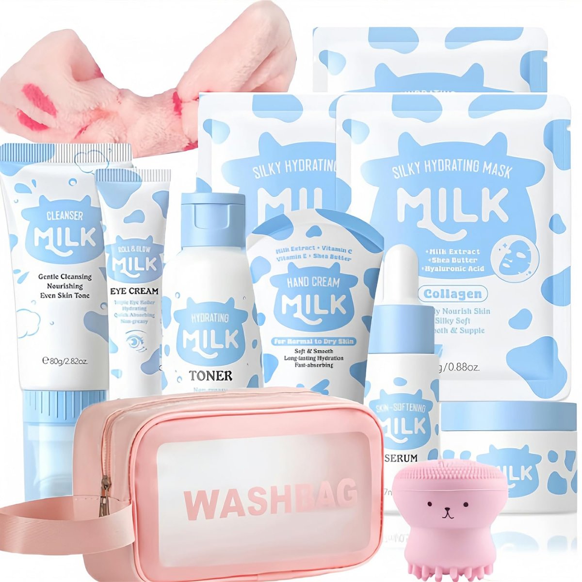 Vienflona Milk Skincare Set for Kids & Teens - 12 in 1 Moisturizing & Gentle Face Care Kit for Girls 8-12, Birthday Gift Avelisse
