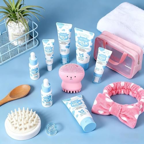 Vienflona Milk Skincare Set for Kids & Teens - 12 in 1 Moisturizing & Gentle Face Care Kit for Girls 8-12, Birthday Gift Avelisse
