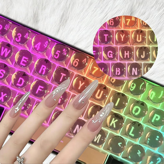 Keyboard Bubbles for Long Nails, 120pcs Raised Keyboard Stickers for Women, Clear Glass Long Nail Keyboard Covers with Tweezers, Jelly Glue, Ideal for Typing, Gaming & Nail Art