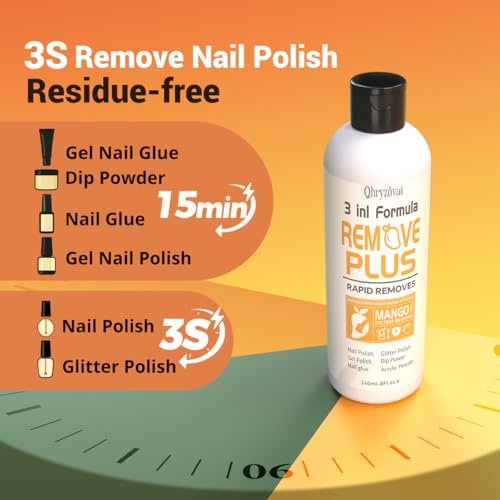 Qhryzoval Acetone Nail Polish Remover - Professional Soak Off Gel & Glue Remover with Mango Oil, 8 Fl Oz - görsel 6