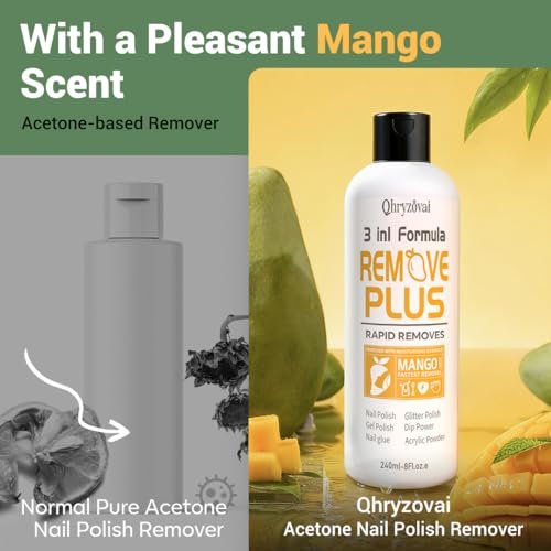 Qhryzoval Acetone Nail Polish Remover - Professional Soak Off Gel & Glue Remover with Mango Oil, 8 Fl Oz - görsel 16