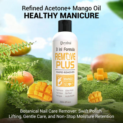 Qhryzoval Acetone Nail Polish Remover - Professional Soak Off Gel & Glue Remover with Mango Oil, 8 Fl Oz
