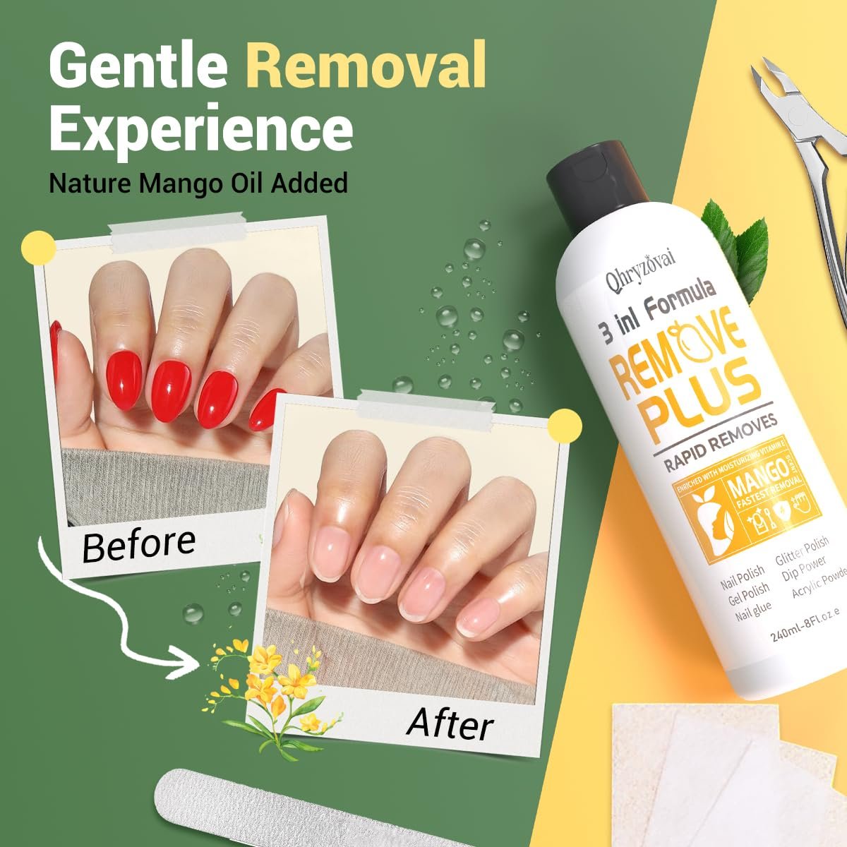 Qhryzoval Acetone Nail Polish Remover - Professional Soak Off Gel & Glue Remover with Mango Oil, 8 Fl Oz - görsel 7
