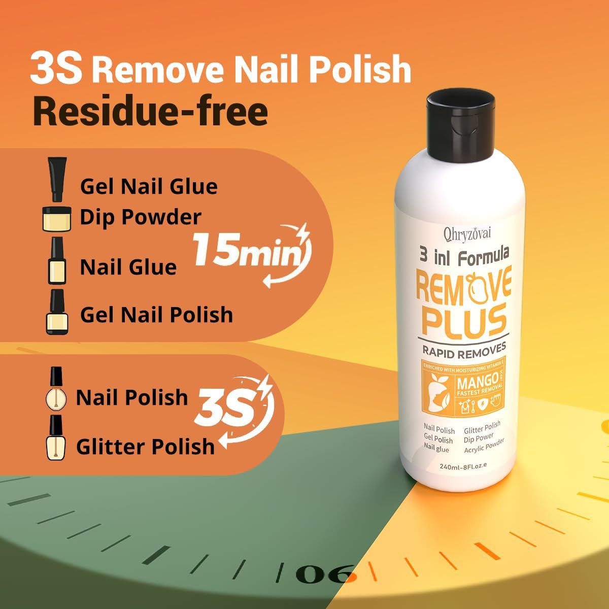 Qhryzoval Acetone Nail Polish Remover - Professional Soak Off Gel & Glue Remover with Mango Oil, 8 Fl Oz - görsel 5