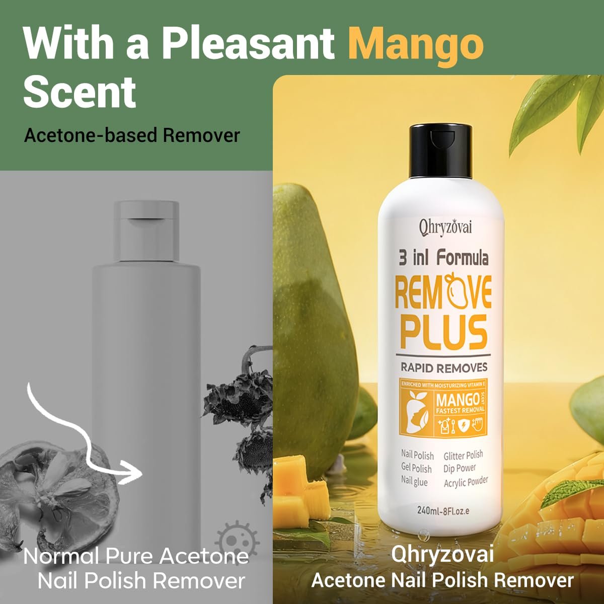 Qhryzoval Acetone Nail Polish Remover - Professional Soak Off Gel & Glue Remover with Mango Oil, 8 Fl Oz - görsel 15