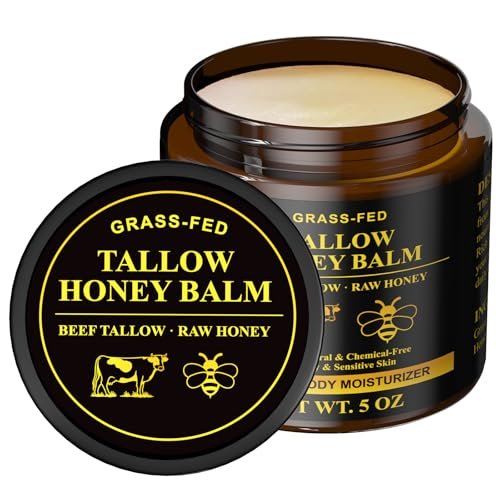 Henjaca Beef Tallow for Skin, Tallow and Honey Balm - 5 oz Organic Grass-Fed Whipped Beef Tallow Cream, Deep Moisturizing Facial & Body Balm, 100% Natural Face Moisturizer for All Skin Types Avelisse