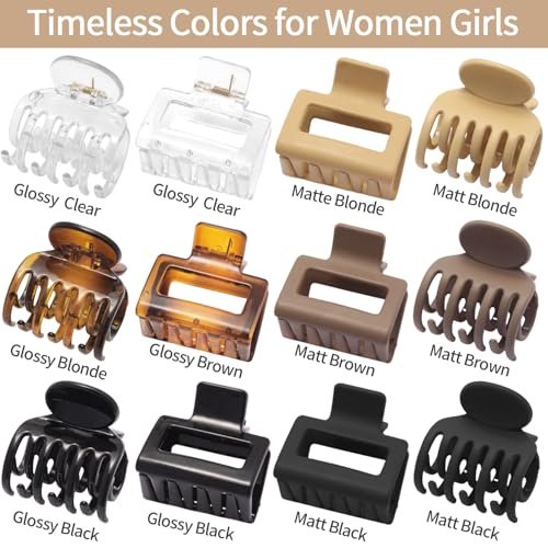 SUTHIA Medium Hair Clips for Women Girls - 12 Pack, 2 Inch Small Claw Clips for Thin, Fine, Short, Medium, Curly & Thick Hair - Non Slip Rectangle & Double Row Teeth - Classic Neutral Hair Accessories - görsel 6