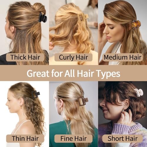 SUTHIA Medium Hair Clips for Women Girls - 12 Pack, 2 Inch Small Claw Clips for Thin, Fine, Short, Medium, Curly & Thick Hair - Non Slip Rectangle & Double Row Teeth - Classic Neutral Hair Accessories - görsel 4