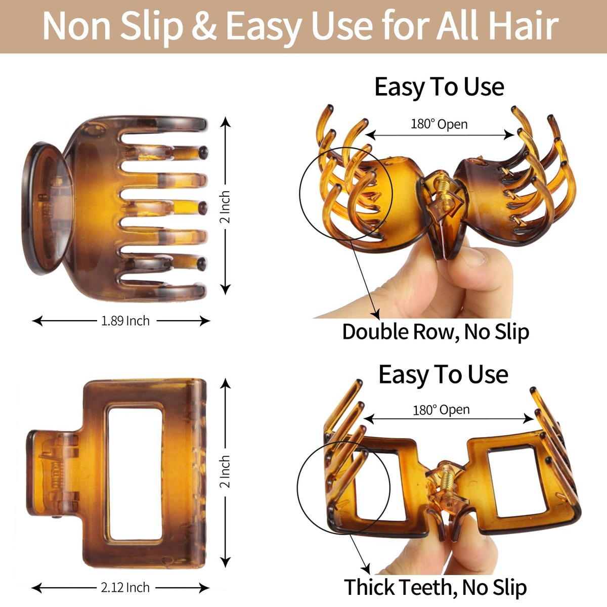 SUTHIA Medium Hair Clips for Women Girls - 12 Pack, 2 Inch Small Claw Clips for Thin, Fine, Short, Medium, Curly & Thick Hair - Non Slip Rectangle & Double Row Teeth - Classic Neutral Hair Accessories - görsel 7