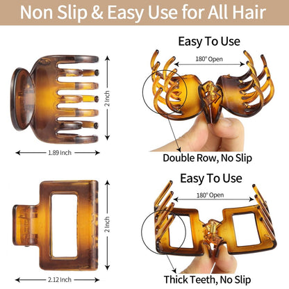 SUTHIA Medium Hair Clips for Women Girls - 12 Pack, 2 Inch Small Claw Clips for Thin, Fine, Short, Medium, Curly & Thick Hair - Non Slip Rectangle & Double Row Teeth - Classic Neutral Hair Accessories