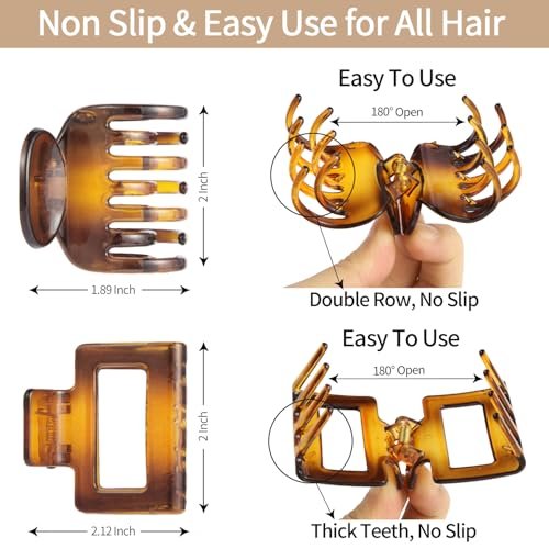 SUTHIA Medium Hair Clips for Women Girls - 12 Pack, 2 Inch Small Claw Clips for Thin, Fine, Short, Medium, Curly & Thick Hair - Non Slip Rectangle & Double Row Teeth - Classic Neutral Hair Accessories - görsel 8
