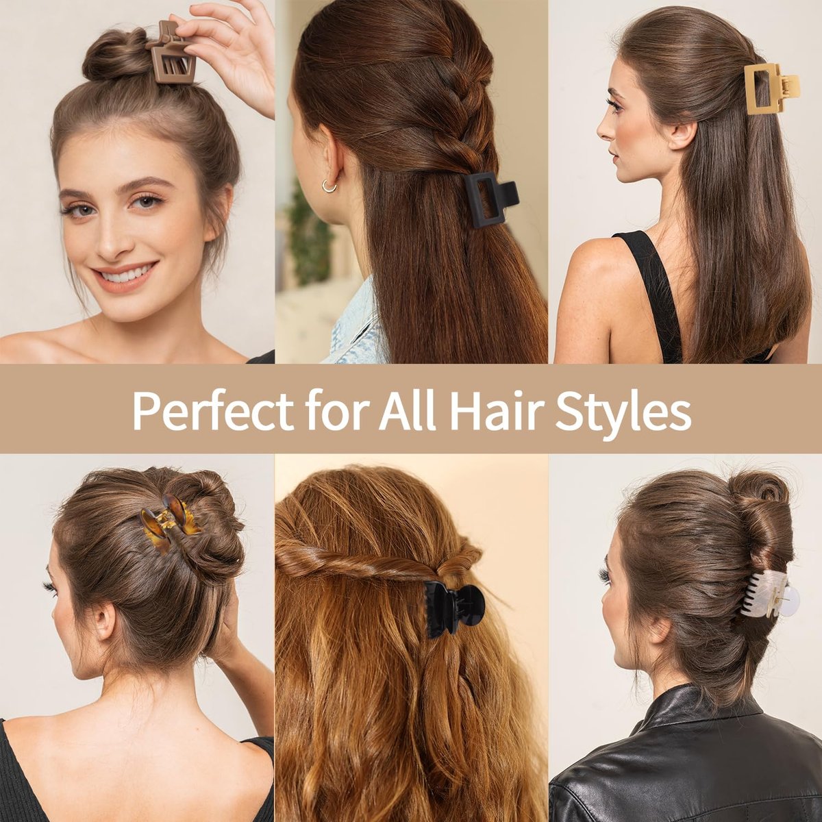 SUTHIA Medium Hair Clips for Women Girls - 12 Pack, 2 Inch Small Claw Clips for Thin, Fine, Short, Medium, Curly & Thick Hair - Non Slip Rectangle & Double Row Teeth - Classic Neutral Hair Accessories - görsel 11