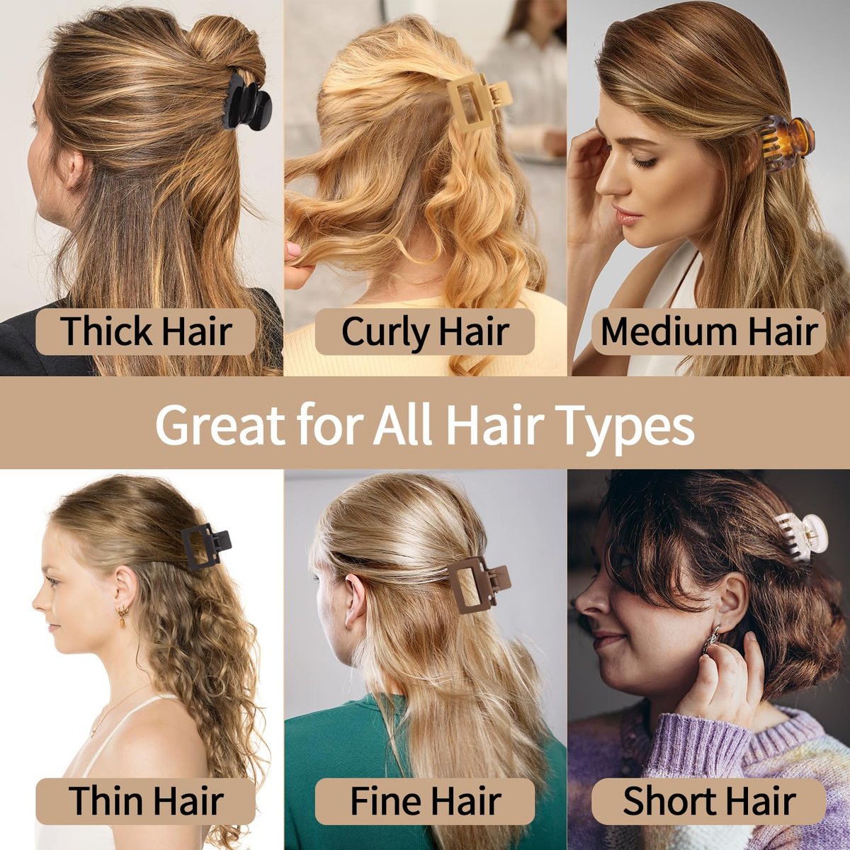 SUTHIA Medium Hair Clips for Women Girls - 12 Pack, 2 Inch Small Claw Clips for Thin, Fine, Short, Medium, Curly & Thick Hair - Non Slip Rectangle & Double Row Teeth - Classic Neutral Hair Accessories - görsel 3