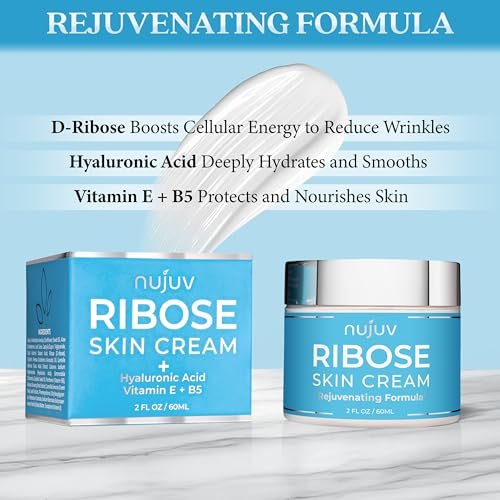 nuJuv Ribose Anti-Aging Cream - D-Ribose, Hyaluronic Acid, Vitamin E & B5 - Firming & Lifting Moisturizer for Day & Night - Made in USA - 2 oz Avelisse