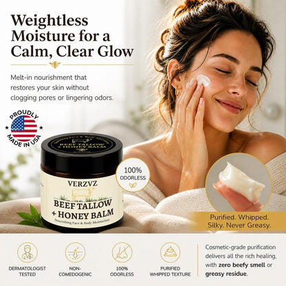 Beef Tallow for Skin and Face – Tallow and Honey Balm Moisturizer, 100% Grass-Fed Beef Tallow with Raw Organic Honey, Beeswax, Olive Oil & Vitamin E – Deep Hydration – Proudly Made in USA – 2oz Avelisse