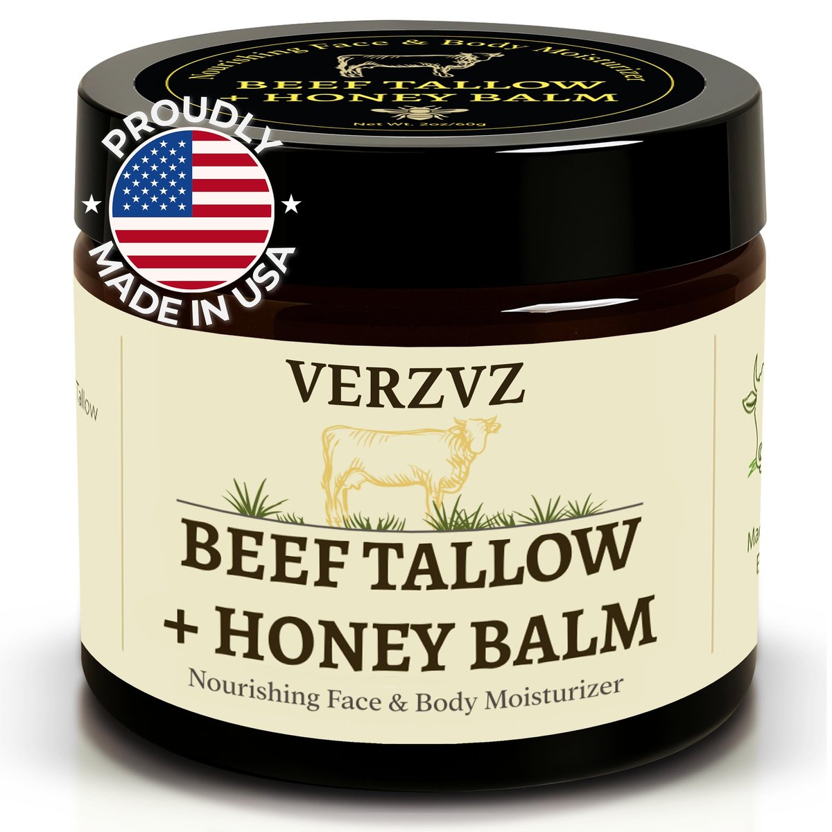 Beef Tallow for Skin and Face – Tallow and Honey Balm Moisturizer, 100% Grass-Fed Beef Tallow with Raw Organic Honey, Beeswax, Olive Oil & Vitamin E – Deep Hydration – Proudly Made in USA – 2oz Avelisse