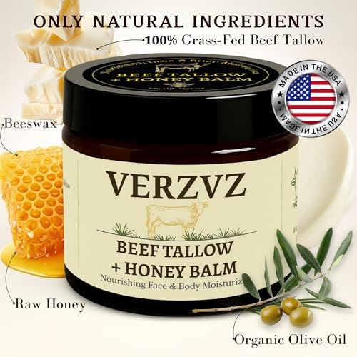 Beef Tallow for Skin and Face – Tallow and Honey Balm Moisturizer, 100% Grass-Fed Beef Tallow with Raw Organic Honey, Beeswax, Olive Oil & Vitamin E – Deep Hydration – Proudly Made in USA – 2oz Avelisse