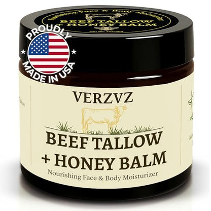Beef Tallow for Skin and Face – Tallow and Honey Balm Moisturizer, 100% Grass-Fed Beef Tallow with Raw Organic Honey, Beeswax, Olive Oil & Vitamin E – Deep Hydration – Proudly Made in USA – 2oz Avelisse