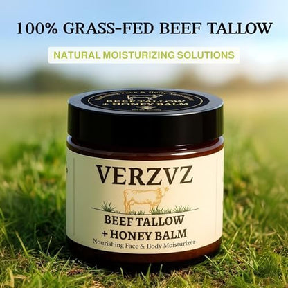 Beef Tallow for Skin and Face – Tallow and Honey Balm Moisturizer, 100% Grass-Fed Beef Tallow with Raw Organic Honey, Beeswax, Olive Oil & Vitamin E – Deep Hydration – Proudly Made in USA – 2oz Avelisse