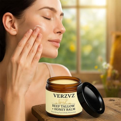Beef Tallow for Skin and Face – Tallow and Honey Balm Moisturizer, 100% Grass-Fed Beef Tallow with Raw Organic Honey, Beeswax, Olive Oil & Vitamin E – Deep Hydration – Proudly Made in USA – 2oz Avelisse