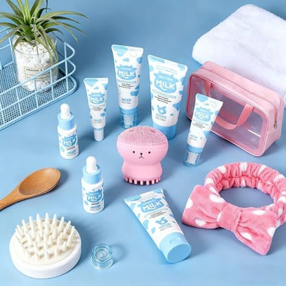 12PCS Milk Skin Care Set for Kids & Teens – 12-in-1 Moisturizing Skincare for Girls 10-12, Face Care Kit for Ages 8-12, Birthday Gifts for Girls, Teacher & Mother's Day Gift Avelisse