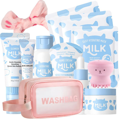 12PCS Milk Skin Care Set for Kids & Teens – 12-in-1 Moisturizing Skincare for Girls 10-12, Face Care Kit for Ages 8-12, Birthday Gifts for Girls, Teacher & Mother's Day Gift Avelisse